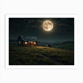 Full Moon Over Cabin 1 Art Print