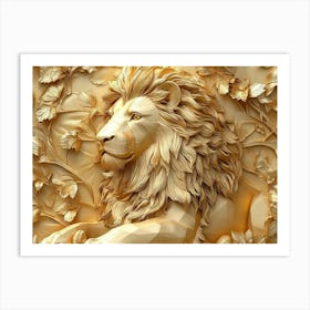 3d Lion Art Background Golden 1 Art Print