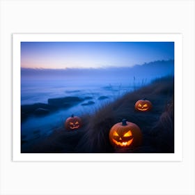 Jack O Lanterns With Eerie Glows Emanating A Soft Light Scattered Along A Desolate Shoreline Early 2 1 Art Print