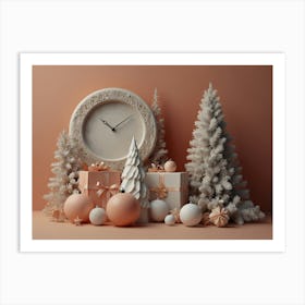 Christmas Tree And Clock Art Print