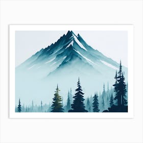 Mountain And Forest In Minimalist Watercolor Horizontal Composition 98 Art Print