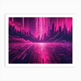 Abstract Image Of A Futuristic Cityscape Silhouetted Against A Vibrant, Neon Lit Sky Art Print