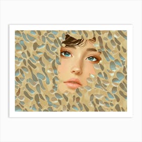 Girl Peeking Out Of A Hole Art Print