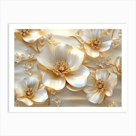 3d Flowers in Gold and Cream Colors Art Print