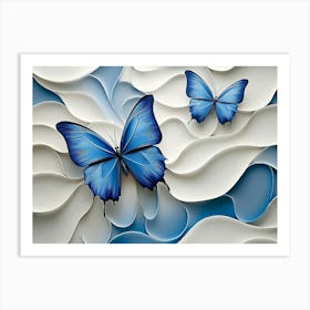 Modern With Abstract 3d Design and Prominent Blue Butterfly Art Print