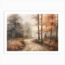 A Painting Of Country Road Through Woods In Autumn 74 Art Print