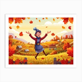 Cartoon Illustration Of A Joyful Feathered Pilgrim Character Adorned With A Traditional Happy Hat (2) Art Print