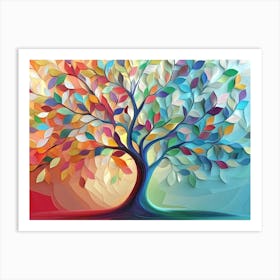 3d Abstract Design That Features A Colorful Tree With Hanging Branches And Multicolored Leaves Art Print