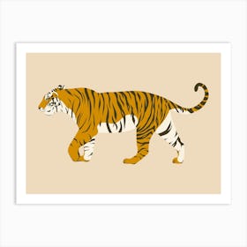 Walking Tiger - Beige Art Print