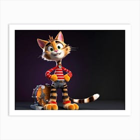 3d Animation Of A Tabby Cat Character With A Rocker Style Standing Emphasizing Front And Back Paws Art Print