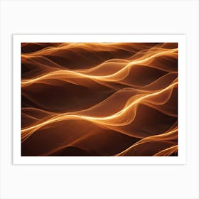 Abstract 3d Render Of A Golden Light Wave Flowing Over Brown Desert Dunes, Creating A Shimmering Effect Art Print