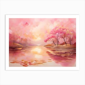 Pink Trees By The Lake Art Print