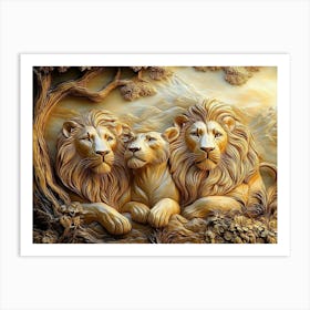 Beautiful Lions 3d Relief Art Art Print