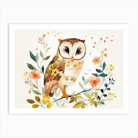 Little Floral Owl 1 Art Print