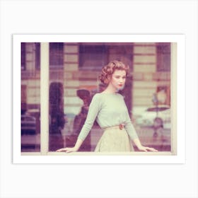 Vintage Style Photography Of A Young Lady Posing In Front Of A Blurry City Shop Window Shot In Retr (1) Art Print