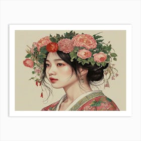 Korean Girl With Flowers Art Print