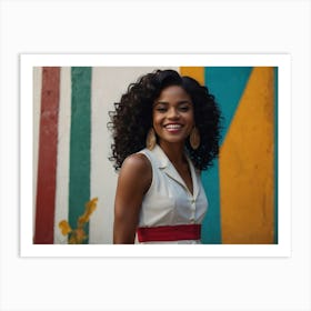 Portrait of a smiling girl with curly hair 1 Art Print