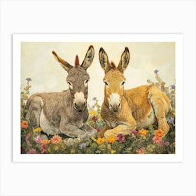 Floral Animal Illustration Donkey 2 Art Print