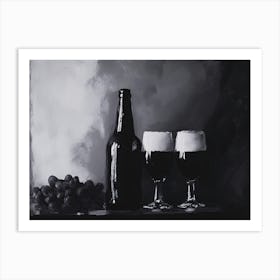 Two Glasses Of Beer Black and White Art Print