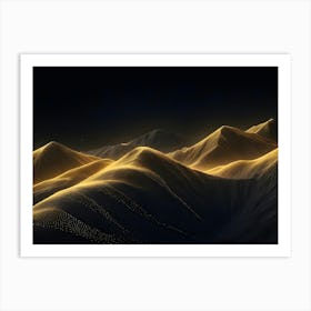 An Abstract And Minimalist Image Of Golden Mountains Against A Dark Background, Creating A Sense Of Depth And Mystery Art Print