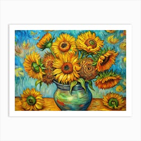 Van Gogh A Vase Of Sunflowers Painted In Bright Ye Póster