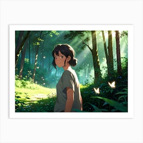 Girl In The Forest Art Print