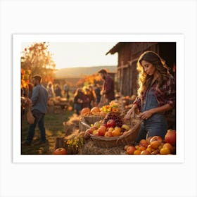 Autumn Harvest Festival On A Rustic Farm Overflowing Baskets Of Ripe Autumn Fruits Including Apple (1) Art Print