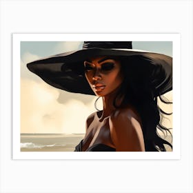 Illustration of an African American woman at the beach 84 Art Print