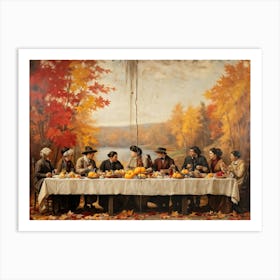 A Vintage Painting Esque Thanksgiving Celebration Enfolding Within An Intimate Group Nestled Amid R (3) 1 Art Print