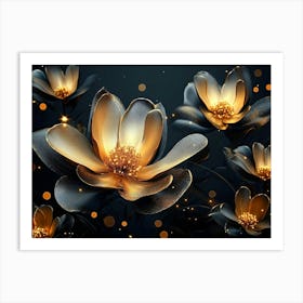 Black And Gold Flowers 3 Art Print