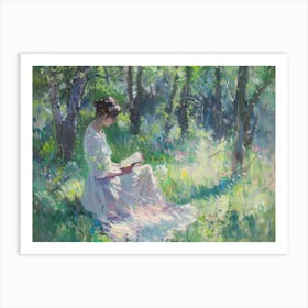 Girl Reading In The Woods Art Print