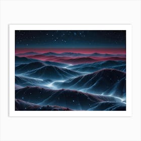 Abstract Landscape With Glowing Lines And A Starry Night Sky Art Print