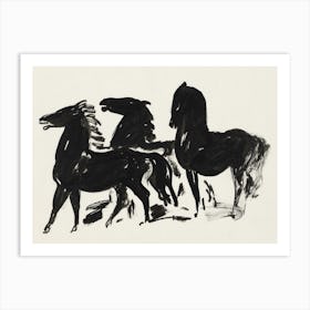 Three Black Horses Sketch Art Print