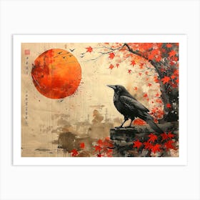 Crow and moon 2 Art Print