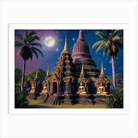 Buddhist Temple At Night Art Print