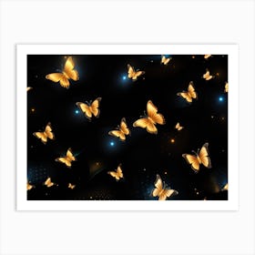 Gold Butterflies On Black Background 1 Art Print