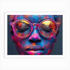 Psychedelic Portrait: Vibrant Expressions in Liquid Emulsion Colorful Girl With Glasses Art Print