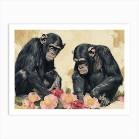 Floral Animal Illustration Bonobo 1 Art Print