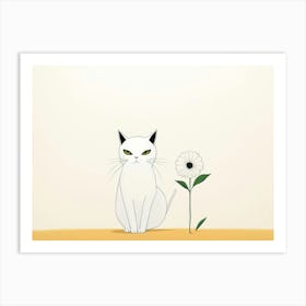 White Cat And Flower Art Print