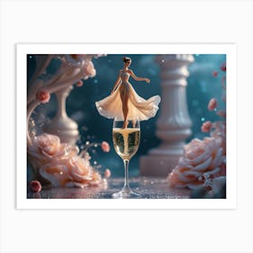 Delicate Balance: Miniature Woman on Champagne Glass Art Print