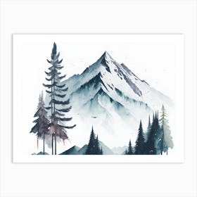 Mountain And Forest In Minimalist Watercolor Horizontal Composition 127 Art Print