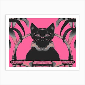 Black Kitty Cat Meow Pink 1 Art Print