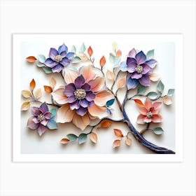 Blossoming 3d Floral Artistry Leaves, Flowers and Mesmerizing Art Print