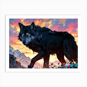 Wolf In The Sunset Art Print