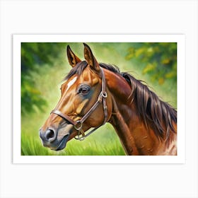 Portrait Of A Brown Horse With A Halter Art Print