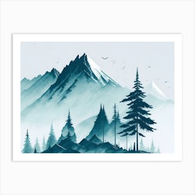 Mountain And Forest In Minimalist Watercolor Horizontal Composition 232 Art Print