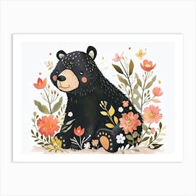 Little Floral Black Bear 2 Art Print