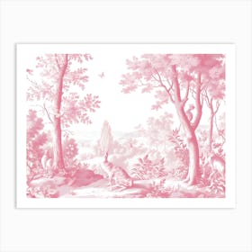 Pink Toile Wallpaper Art Print