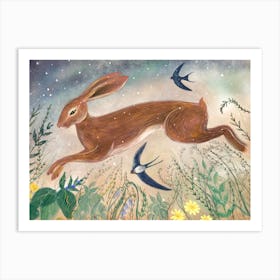 Hare With Swallows Art Print