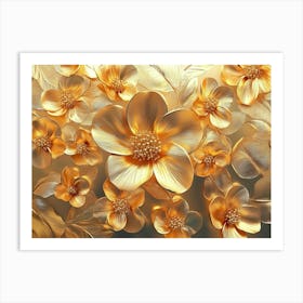 Golden Abstract Vintage Luxury Flower Art Print